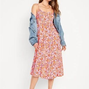 Old navy Floral Pink and orange  midi Dress with pockets Small Tall